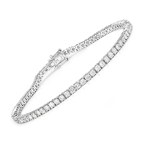 Bracelets-3.42 Carat Genuine White Diamond 14K White Gold Bracelet