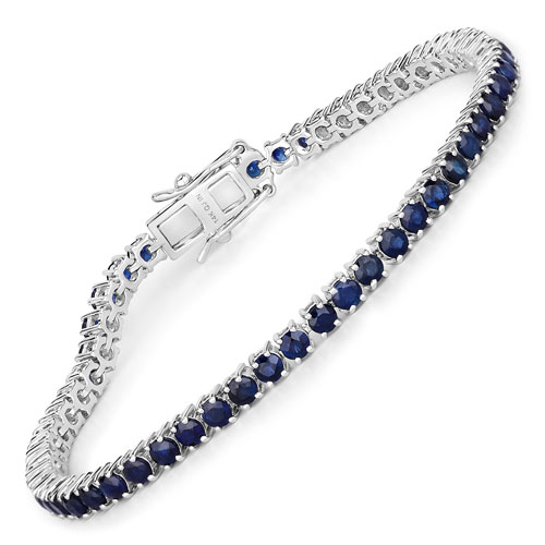 Bracelets-6.38 Carat Genuine Blue Sapphire 14K White Gold Bracelet