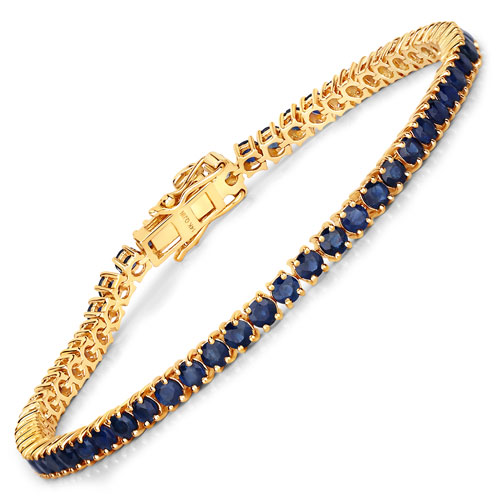 Bracelets-6.38 Carat Genuine Blue Sapphire 14K Yellow Gold Bracelet