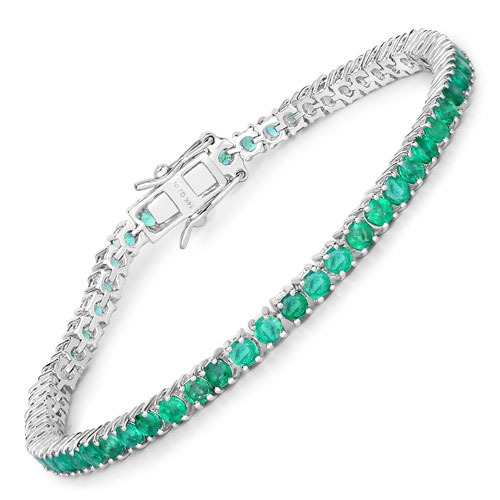 Bracelets-4.93 Carat Genuine Zambian Emerald 14K White Gold Bracelet