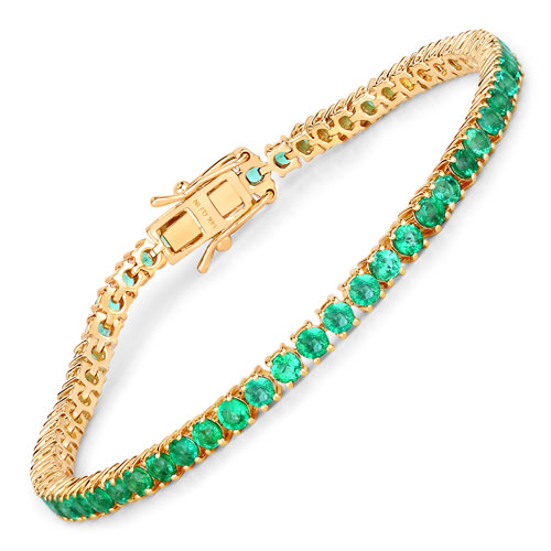 Bracelets-4.93 Carat Genuine Zambian Emerald 14K Yellow Gold Bracelet