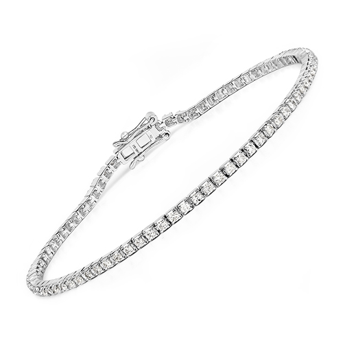 Bracelets-1.17 Carat Genuine White Diamond 14K White Gold Bracelet