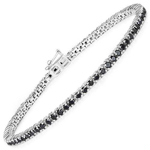 Bracelets-2.19 Carat Genuine Black Diamond .925 Sterling Silver Bracelet
