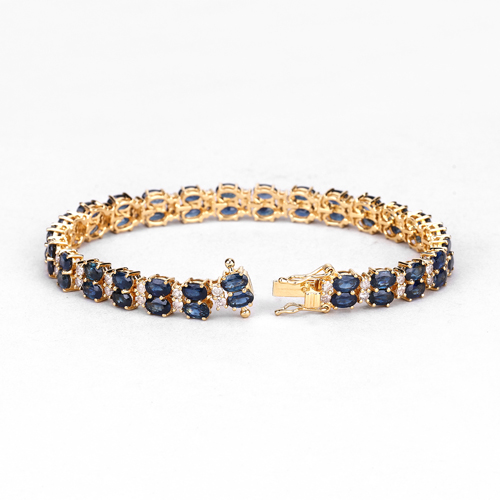 19.24 Carat Genuine Blue Sapphire and White Diamond 18K Yellow Gold Bracelet