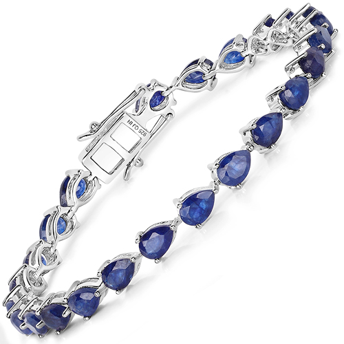 Bracelets-11.25 Carat Glass Filled Sapphire .925 Sterling Silver Bracelet