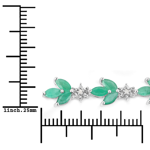 5.57 Carat Genuine Emerald and White Diamond .925 Sterling Silver Bracelet