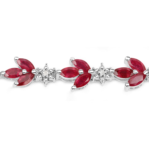 7.13 Carat Glass Filled Ruby and White Diamond .925 Sterling Silver Bracelet