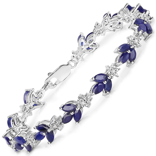 Bracelets-7.91 Carat Glass Filled Sapphire and White Diamond .925 Sterling Silver Bracelet