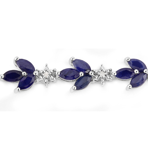 7.91 Carat Glass Filled Sapphire and White Diamond .925 Sterling Silver Bracelet