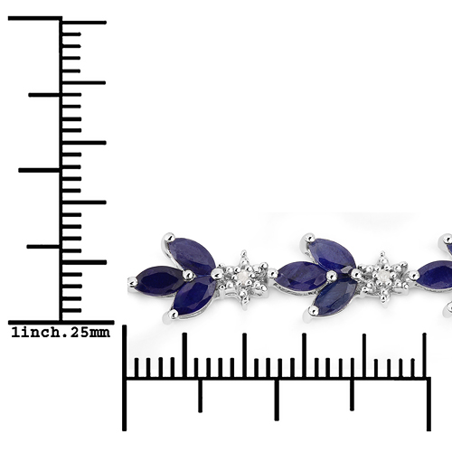 7.91 Carat Glass Filled Sapphire and White Diamond .925 Sterling Silver Bracelet