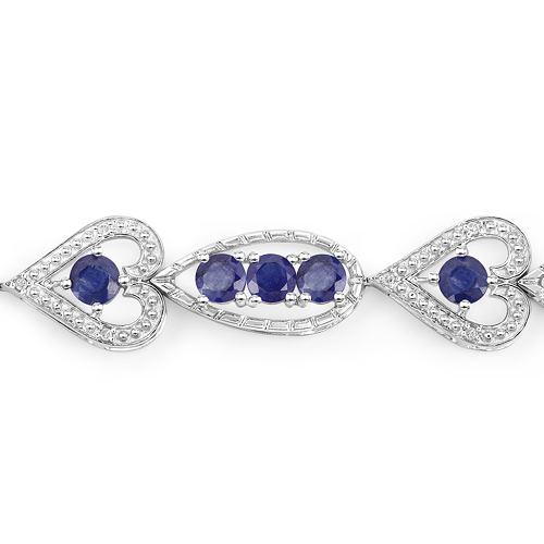 8.50 Carat Glass Filled Sapphire and White Diamond .925 Sterling Silver Bracelet