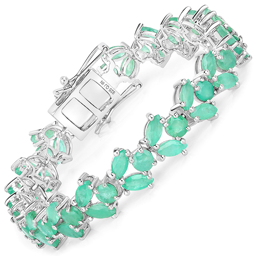 Bracelets-13.23 Carat Genuine Emerald .925 Sterling Silver Bracelet
