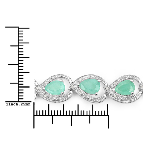 9.50 Carat Genuine Emerald and White Diamond .925 Sterling Silver Bracelet