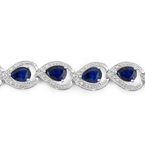 12.95 Carat Glass Filled Sapphire and White Diamond .925 Sterling Silver Bracelet