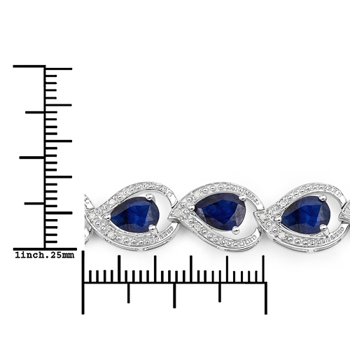 12.95 Carat Glass Filled Sapphire and White Diamond .925 Sterling Silver Bracelet