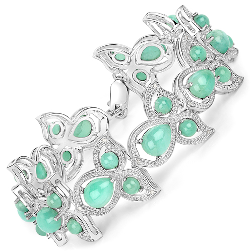 Bracelets-20.16 Carat Genuine Emerald and White Diamond .925 Sterling Silver Bracelet