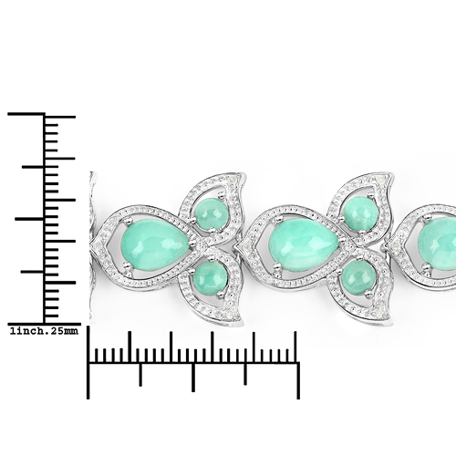 20.16 Carat Genuine Emerald and White Diamond .925 Sterling Silver Bracelet