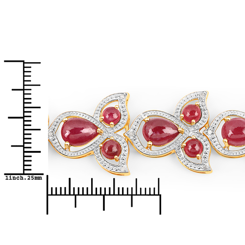 25.16 Carat Glass Filled Ruby and White Diamond .925 Sterling Silver Bracelet