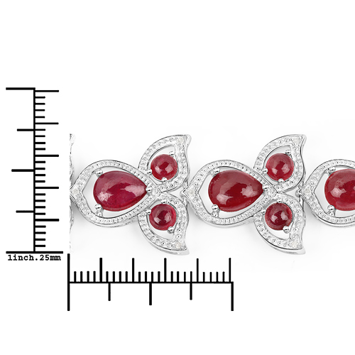 25.16 Carat Glass Filled Ruby and White Diamond .925 Sterling Silver Bracelet
