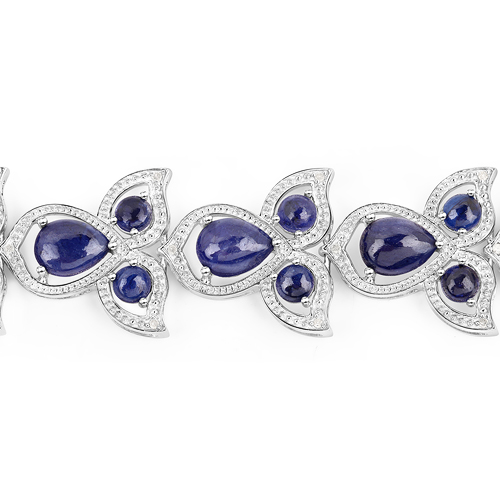 24.16 Carat Glass Filled Sapphire and White Diamond .925 Sterling Silver Bracelet