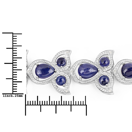 24.16 Carat Glass Filled Sapphire and White Diamond .925 Sterling Silver Bracelet