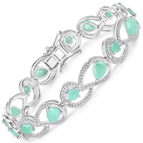 Bracelets-6.88 Carat Genuine Emerald and White Diamond .925 Sterling Silver Bracelet