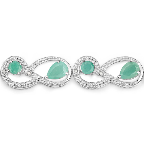 6.88 Carat Genuine Emerald and White Diamond .925 Sterling Silver Bracelet