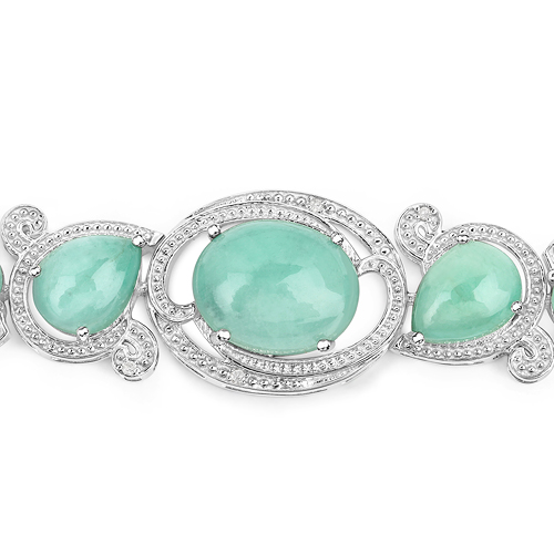 37.21 Carat Genuine Emerald and White Diamond .925 Sterling Silver Bracelet