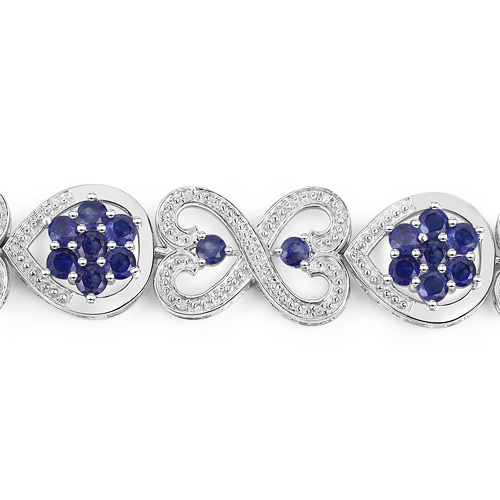 5.98 Carat Glass Filled Sapphire and White Diamond .925 Sterling Silver Bracelet