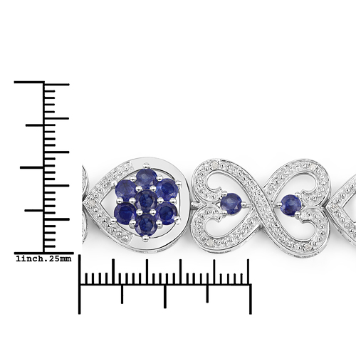5.98 Carat Glass Filled Sapphire and White Diamond .925 Sterling Silver Bracelet
