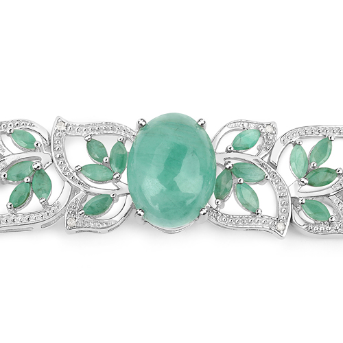 11.78 Carat Genuine Emerald and White Diamond .925 Sterling Silver Bracelet
