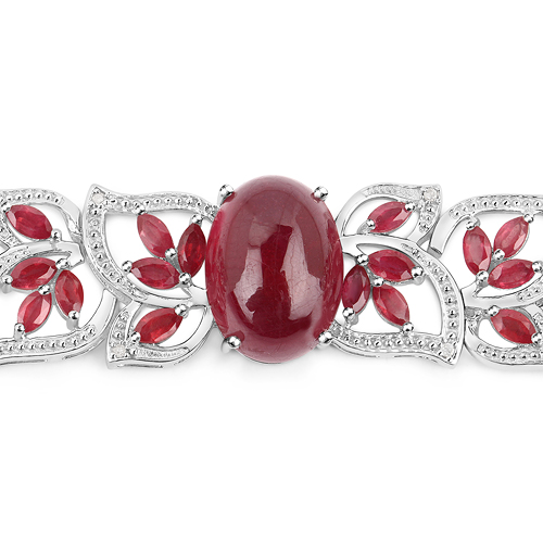 17.49 Carat Glass Filled Ruby and White Diamond .925 Sterling Silver Bracelet