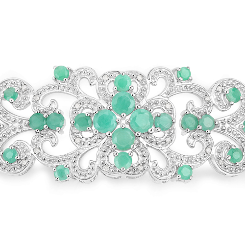 5.73 Carat Genuine Emerald and White Diamond .925 Sterling Silver Bracelet