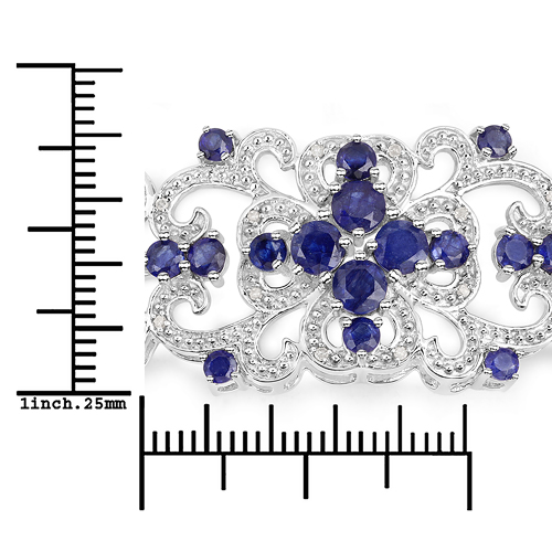 8.27 Carat Glass Filled Sapphire and White Diamond .925 Sterling Silver Bracelet