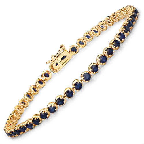 Bracelets-3.26 Carat Genuine Blue Sapphire 14K Yellow Gold Bracelet
