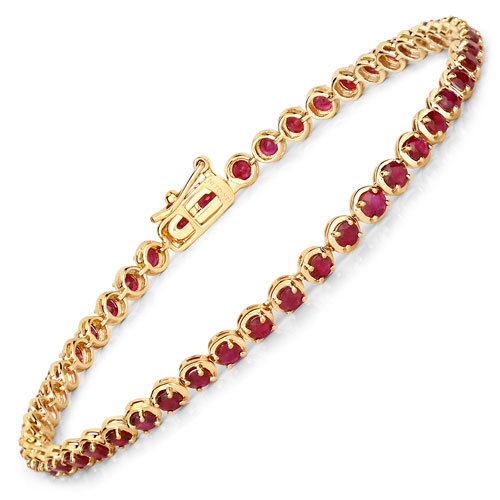 Bracelets-3.26 Carat Genuine Ruby 14K Yellow Gold Bracelet