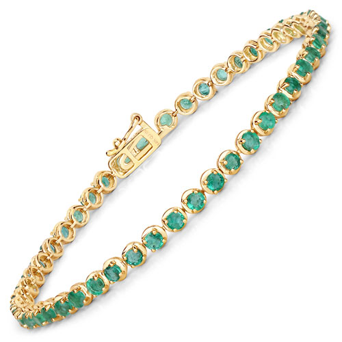Bracelets-2.88 Carat Genuine Zambian Emerald 14K Yellow Gold Bracelet