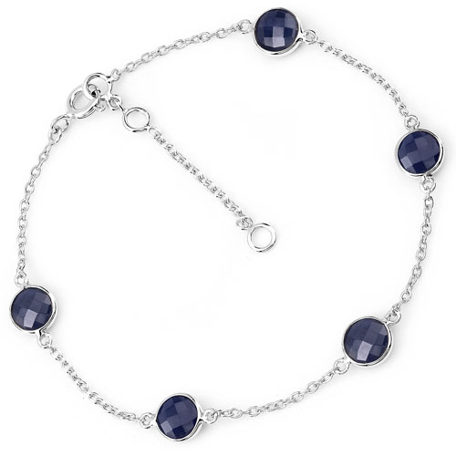 Bracelets-5.00 Carat Genuine Blue Sapphire .925 Sterling Silver Bracelet