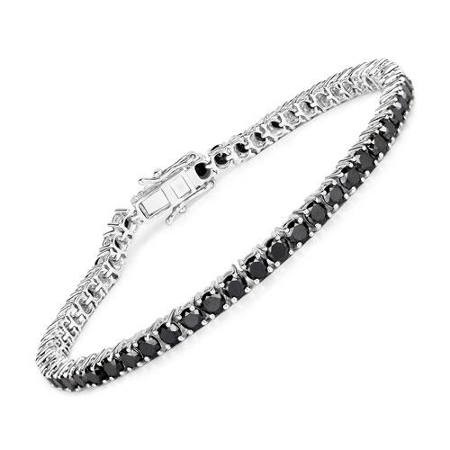 Bracelets-5.40 Carat Genuine Black Diamond .925 Sterling Silver Bracelet