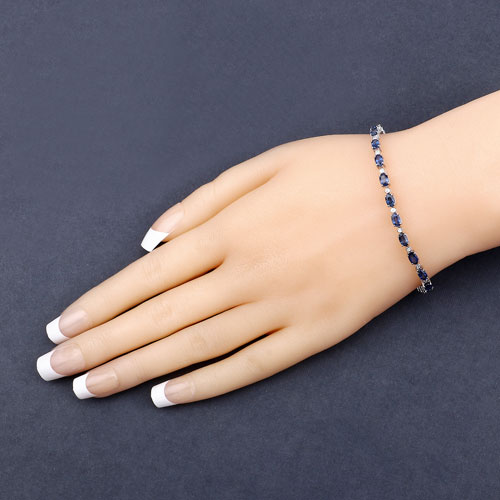 5.47 Carat Genuine Blue Sapphire and White Diamond 14K White Gold Bracelet