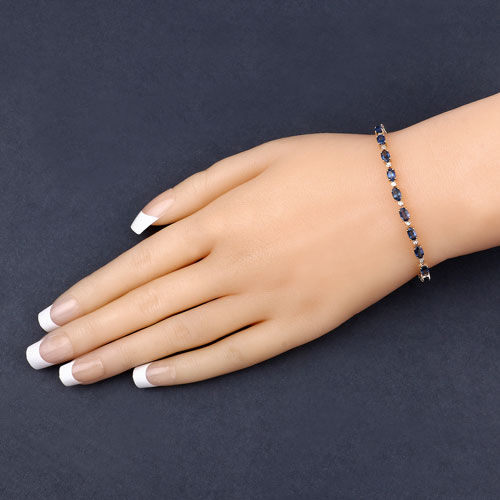 5.47 Carat Genuine Blue Sapphire and White Diamond 14K Yellow Gold Bracelet
