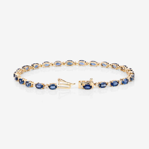 5.47 Carat Genuine Blue Sapphire and White Diamond 14K Yellow Gold Bracelet