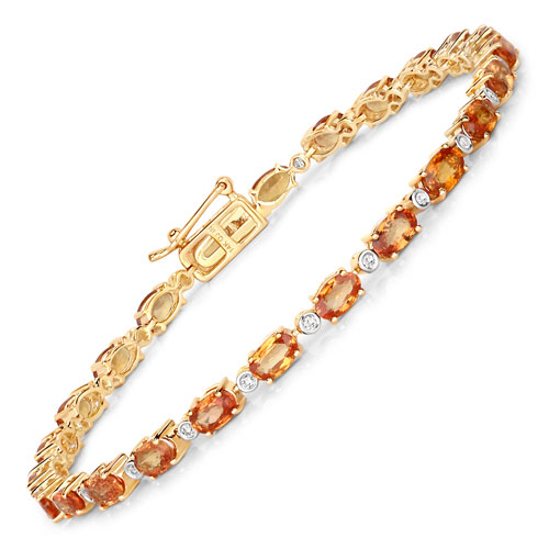 Bracelets-7.39 Carat Genuine Dark Orange Sapphire and White Diamond 14K Yellow Gold Bracelet