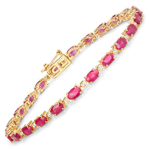 Bracelets-6.67 Carat Genuine Ruby and White Diamond 14K Yellow Gold Bracelet