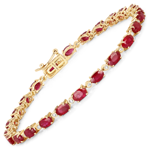Bracelets-6.67 Carat Genuine Ruby and White Diamond 14K Yellow Gold Bracelet