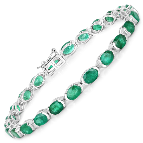 Bracelets-10.56 Carat Genuine Zambian Emerald 14K White Gold Bracelet
