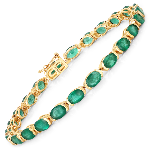 Bracelets-10.56 Carat Genuine Zambian Emerald 14K Yellow Gold Bracelet