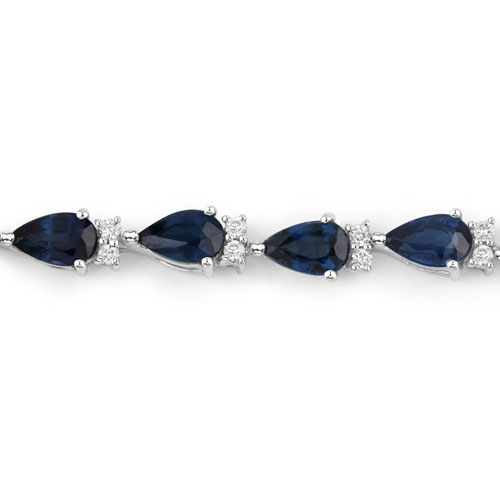 5.40 Carat Genuine Blue Sapphire and White Diamond 14K White Gold Bracelet