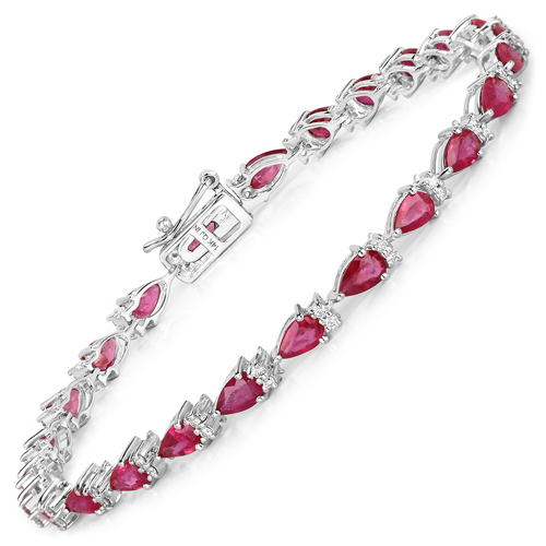 Bracelets-6.65 Carat Genuine Ruby and White Diamond 14K White Gold Bracelet