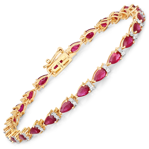 Bracelets-6.65 Carat Genuine Ruby and White Diamond 14K Yellow Gold Bracelet